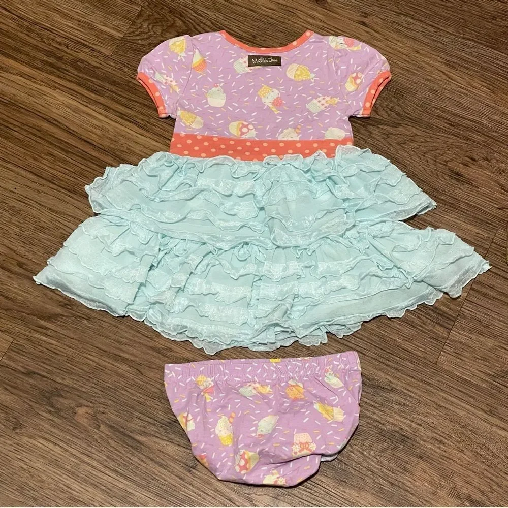 Matilda Jane Extra Sprinkles Dress and Bloomers Lavender Blue Orange 12-18 mos